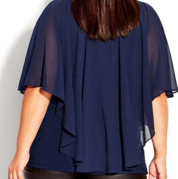 NWT Avenue Navy Overlay V-Neck Removable Tassel Necklace Blouse - Picture 4 of 9